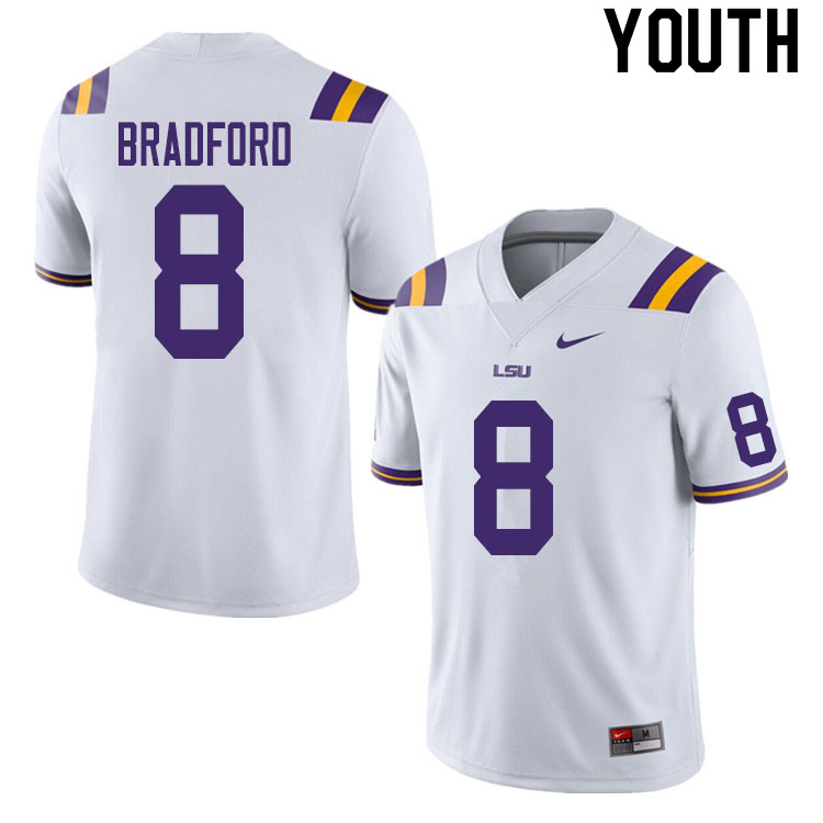 Youth #8 Tre Bradford LSU Tigers College Football Jerseys Sale-White - Click Image to Close